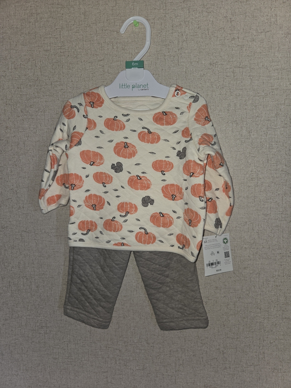 Pumpkin Print Cream & Orange Baby 2 Piece Set 6 Months